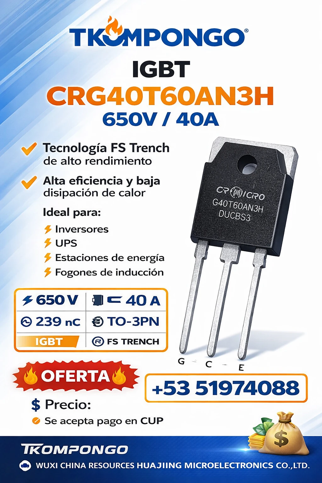 IGBT CRG40T60AN3H TO-3PN – 650V 40A Alta Eficiencia 💯's foto | TKOMPONGO |  BizneCubano